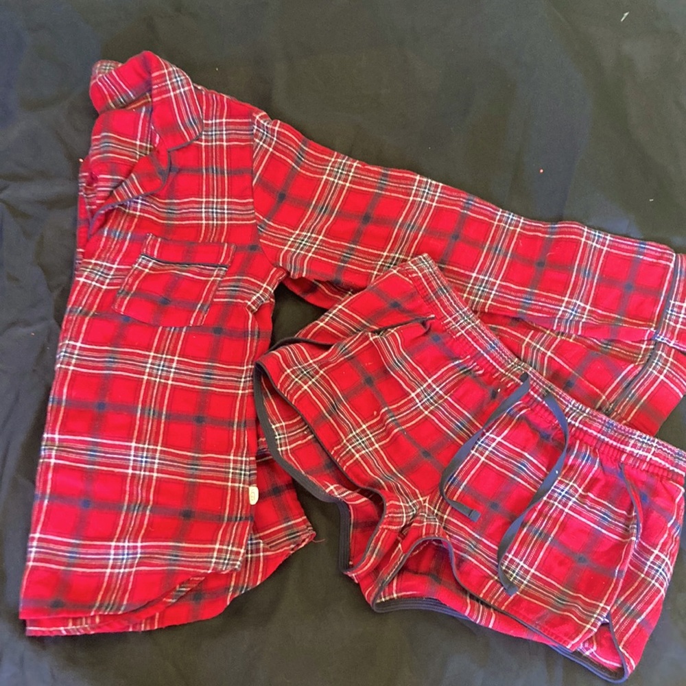 Flannel shorts and long sleeve pajama set